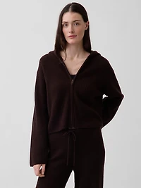 CashSoft Oversized Shaker-Stitch Zip Hoodie