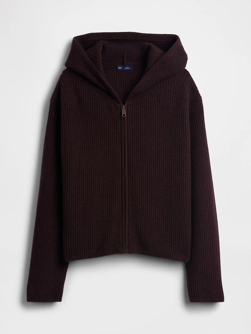 CashSoft Oversized Shaker-Stitch Zip Hoodie