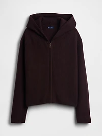CashSoft Oversized Shaker-Stitch Zip Hoodie