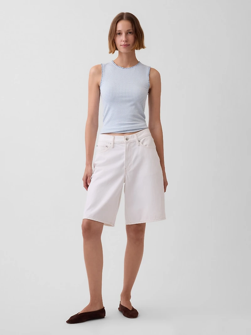 Gingham Pointelle Shell Tank Top