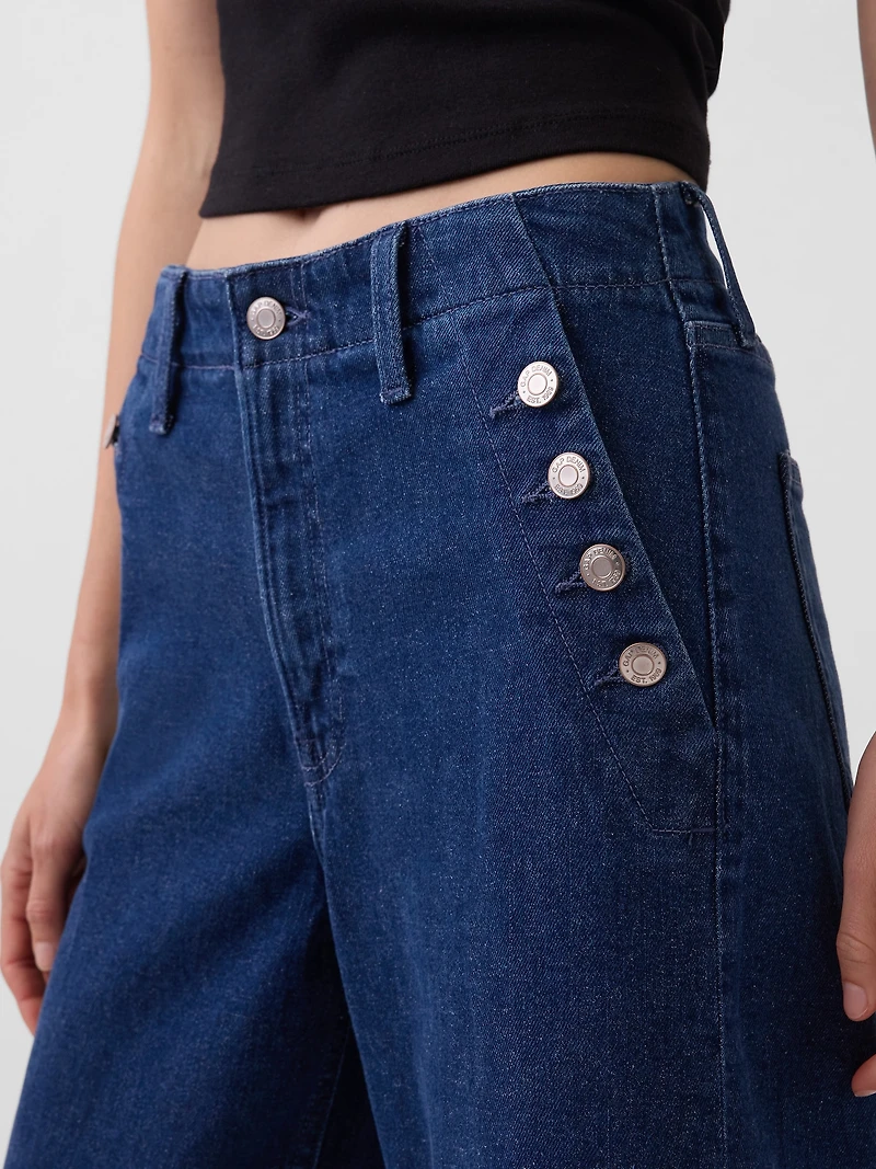 High Rise Stride Wide-Leg Ankle Sailor Jeans