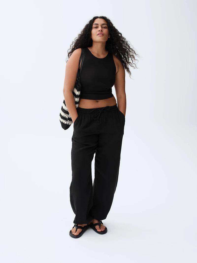 Cotton Gauze Barrel Joggers