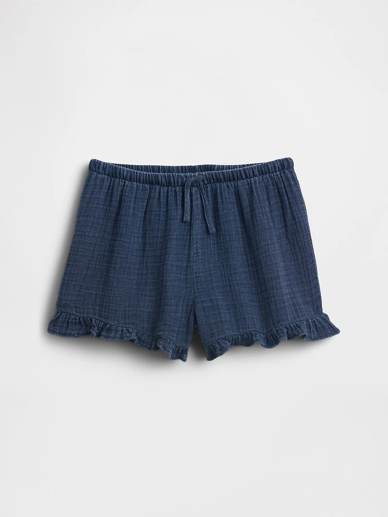 Kids Cotton Gauze Denim Easy Ruffle Shorts