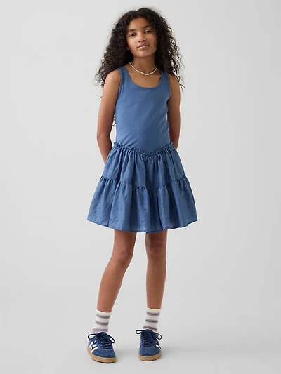 Kids Mixed Media Tiered Tank Dress