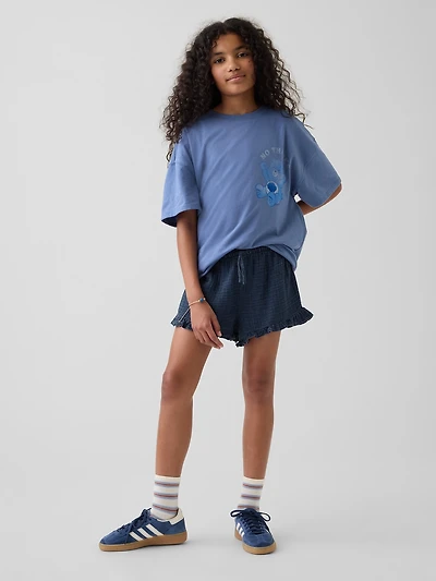 Kids Cotton Gauze Denim Easy Ruffle Shorts