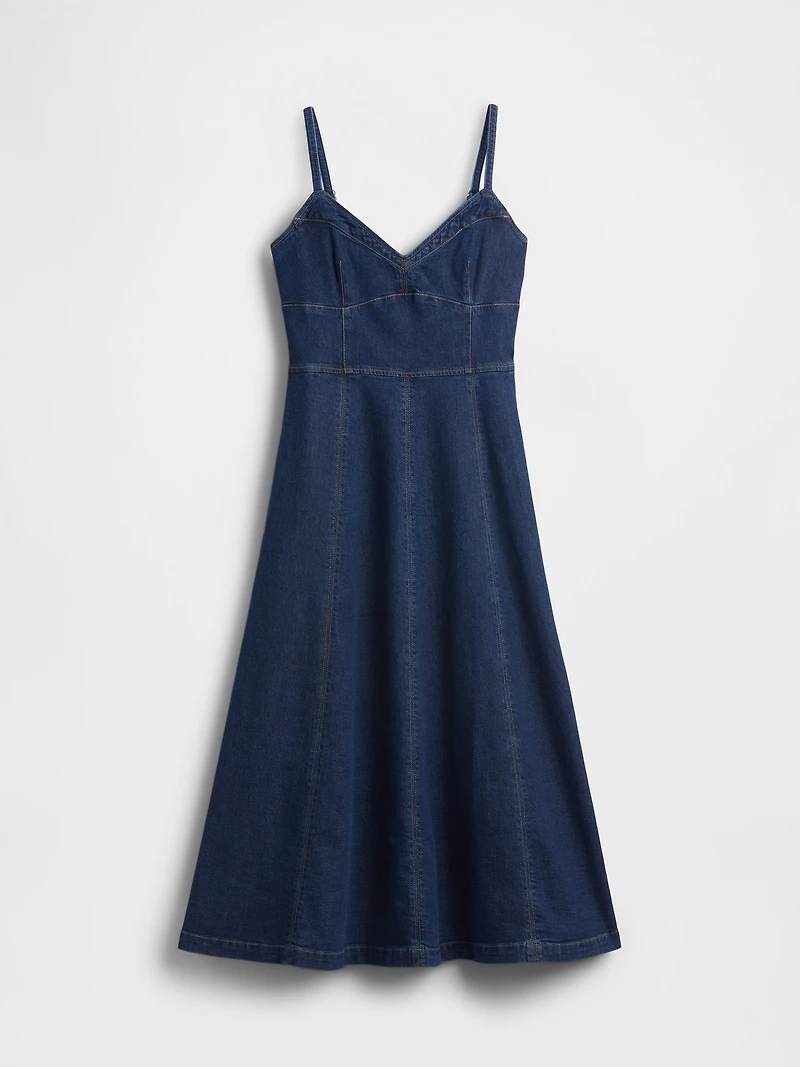 Denim Seamed Corset Maxi Dress