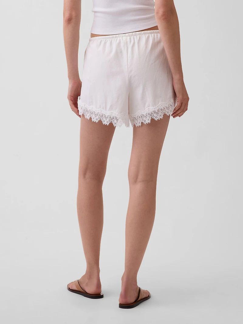 4" Mid Rise Linen-Blend Lace-Trim Shorts