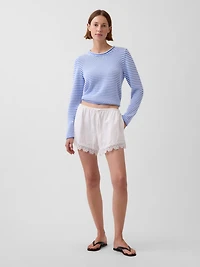 4" Mid Rise Linen-Blend Lace-Trim Shorts