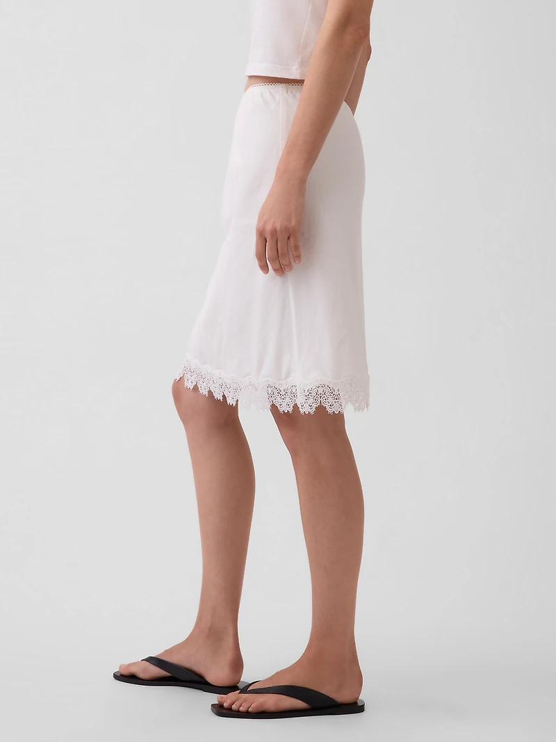 Linen-Blend Lace-Trim Skirt