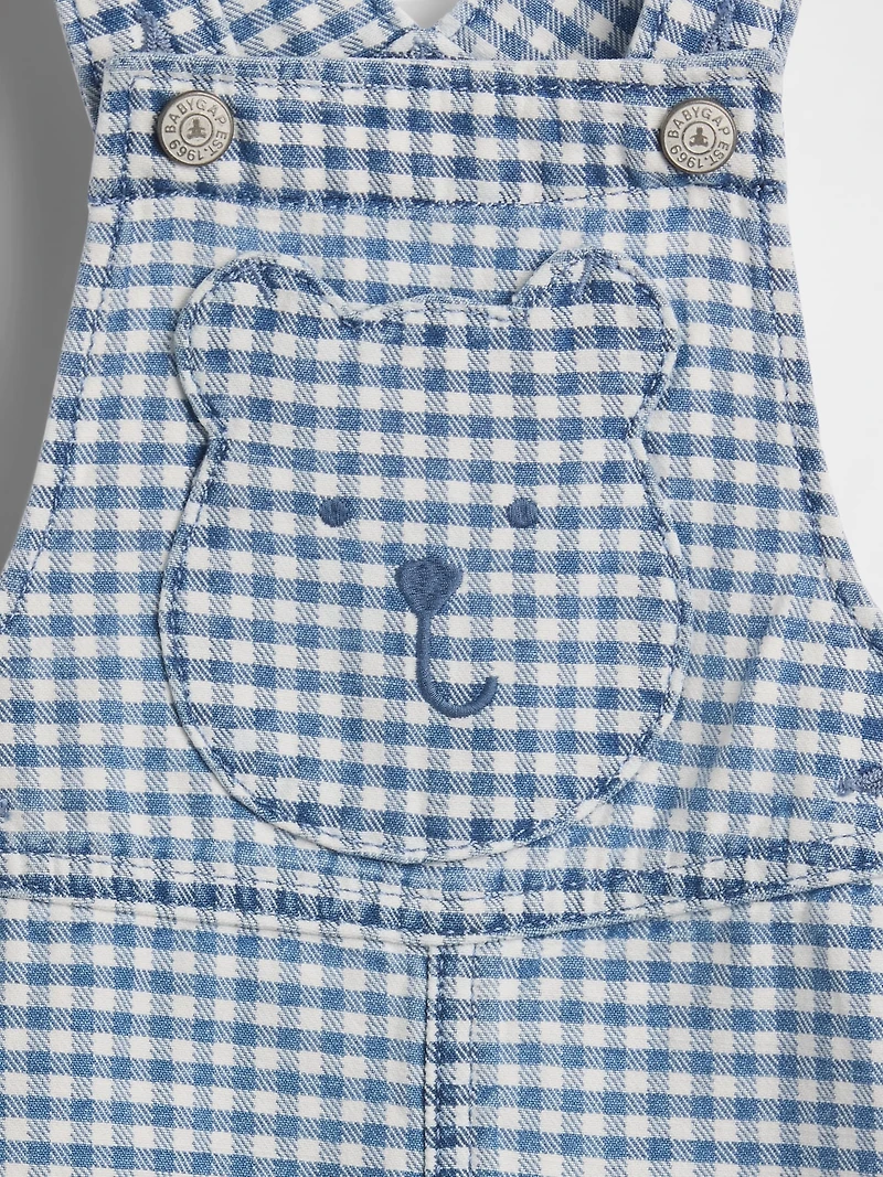 Baby Gingham Denim Bear Pocket Shortalls