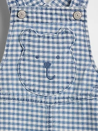 Baby Gingham Denim Bear Pocket Shortalls
