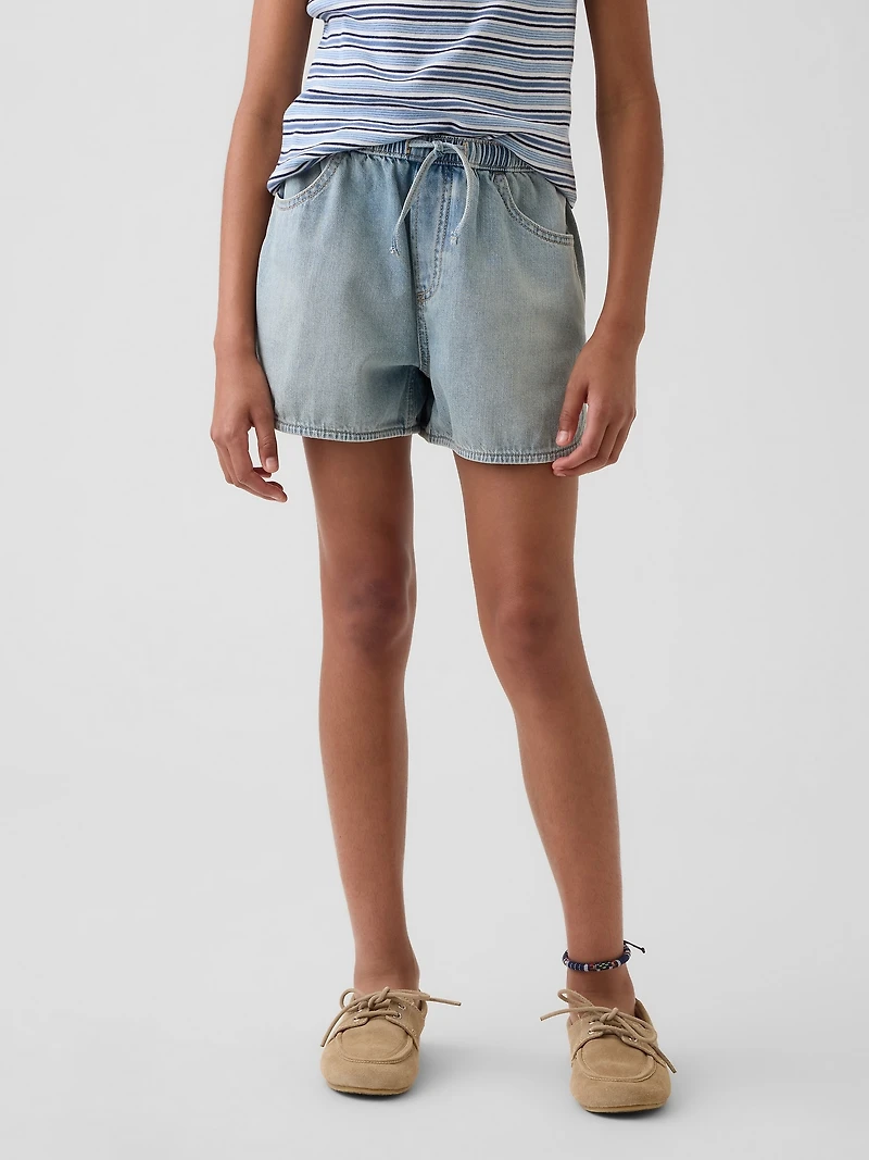 Kids High Rise Denim Easy Shorts