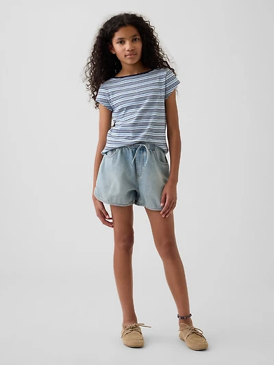 Kids High Rise Denim Easy Shorts