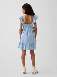 Denim Flutter-Sleeve Sweetheart Dress
