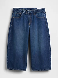 High Rise Belted Culotte Barrel Jeans