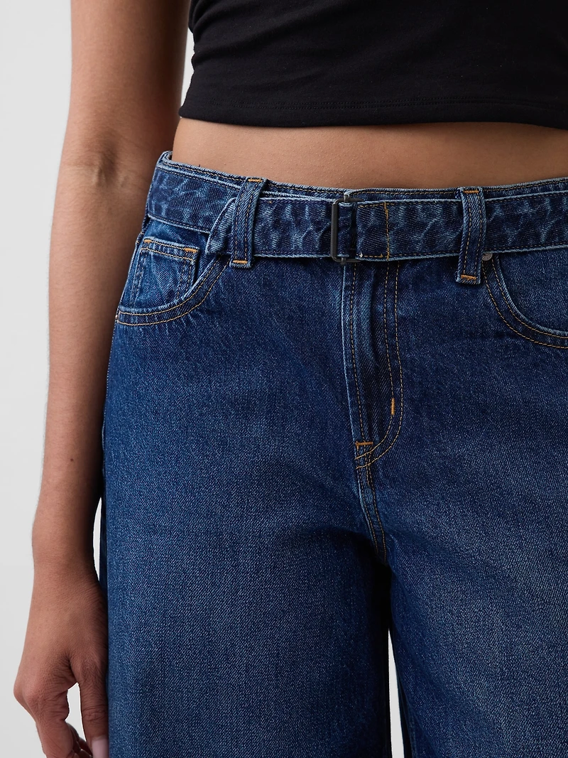 High Rise Belted Culotte Barrel Jeans