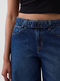 High Rise Belted Culotte Barrel Jeans