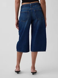 High Rise Belted Culotte Barrel Jeans