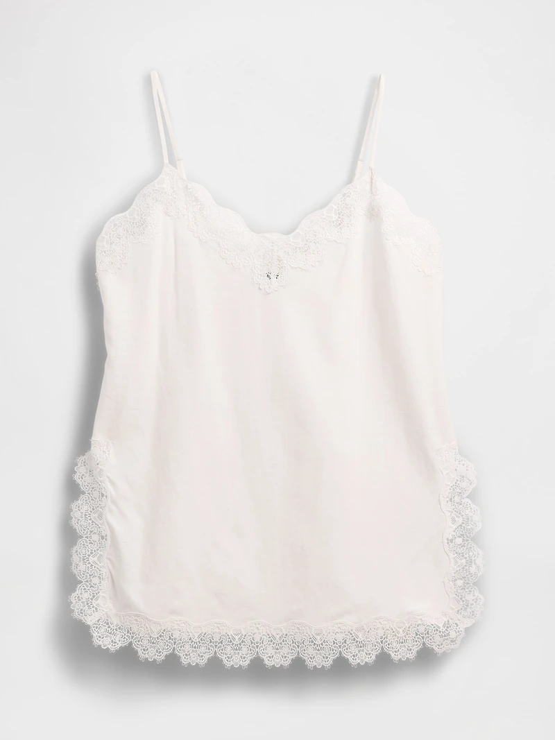 Linen-Blend Lace-Trim Cami