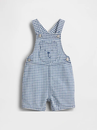 Baby Gingham Denim Bear Pocket Shortalls