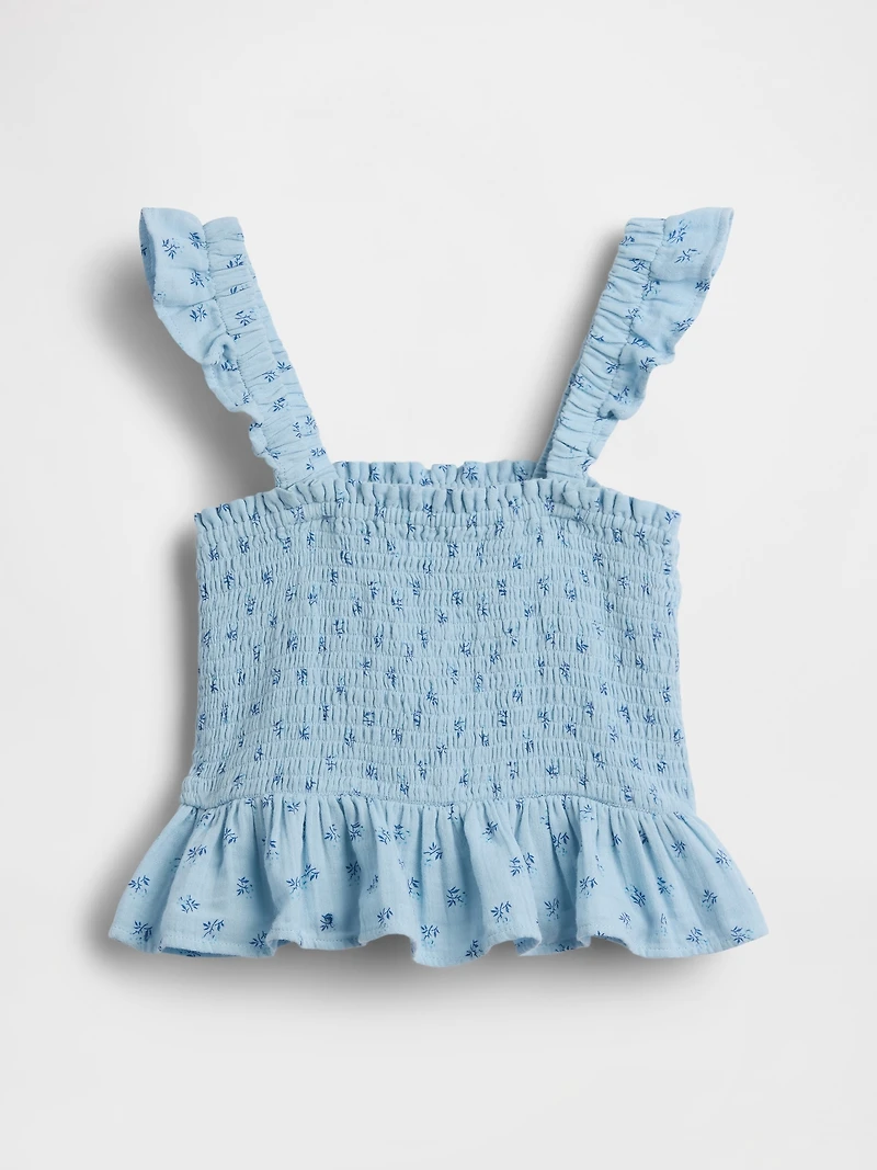 Kids Cotton Gauze Smocked Peplum Top