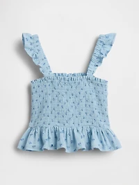 Kids Cotton Gauze Smocked Peplum Top