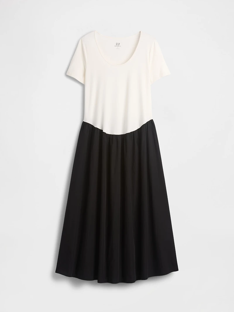 Maternity Mixed Media Drop-Waist Dress