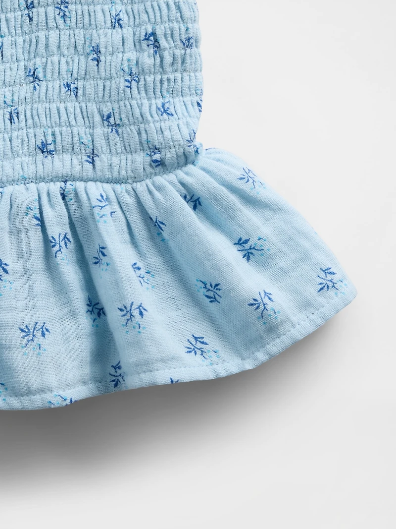 Kids Cotton Gauze Smocked Peplum Top