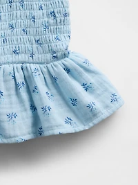 Kids Cotton Gauze Smocked Peplum Top