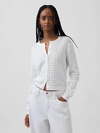 100% Cotton Pointelle Crop Cardigan