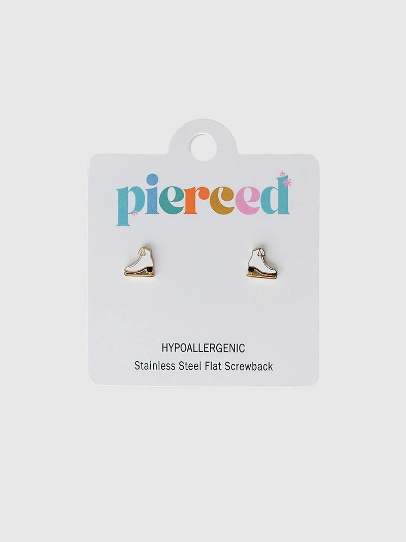Pierced Co Ice Skate Screwback Earrings