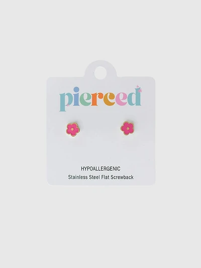Pierced Co Hot Pink Flower Screwback Earrings