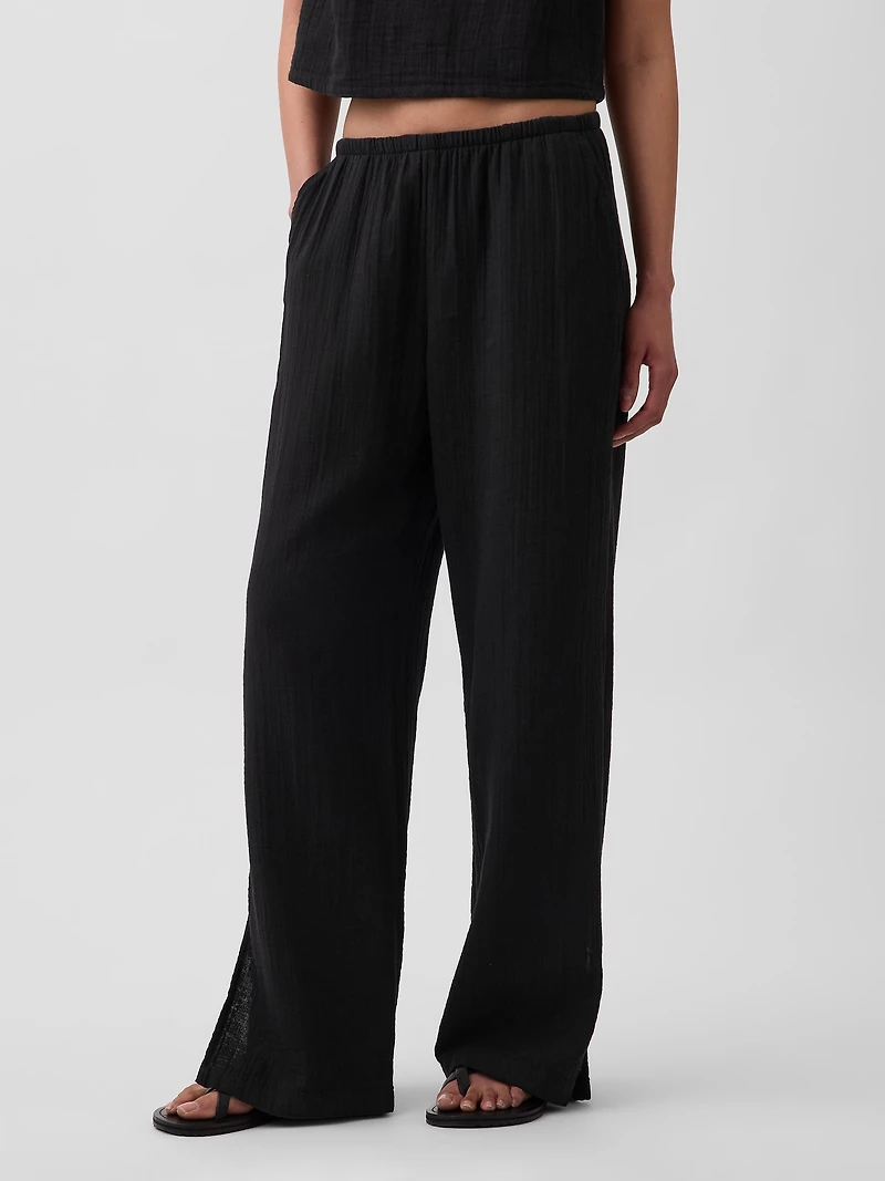 Cotton Gauze Easy Split-Hem Pants
