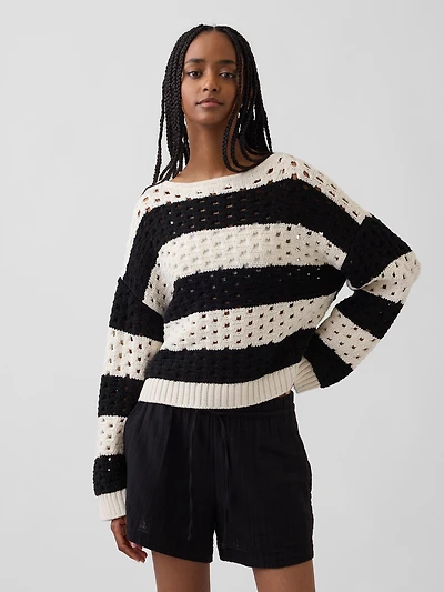 100% Cotton Crochet Boatneck Sweater