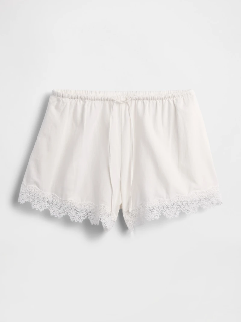 4" Mid Rise Linen-Blend Lace-Trim Shorts