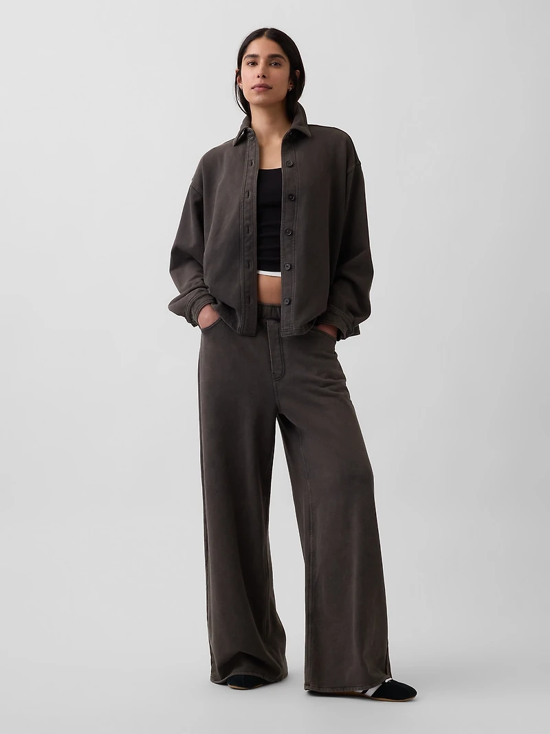 French Terry Oversized Button-Front Shirt