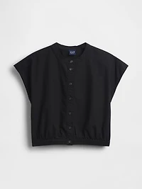 Poplin Cap-Sleeve Crop Shirt