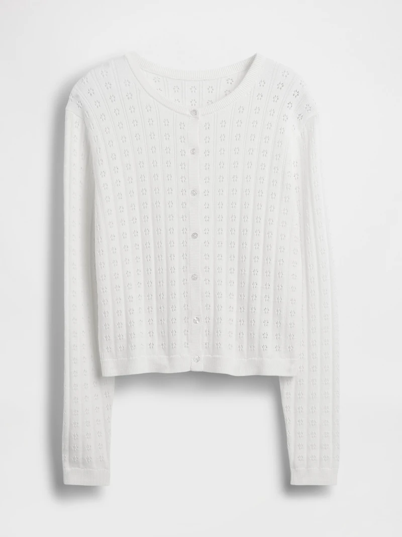 100% Cotton Pointelle Crop Cardigan