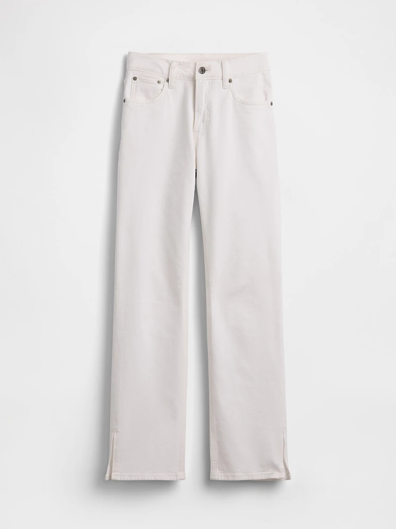 Mid Rise Split-Hem Straight Jeans