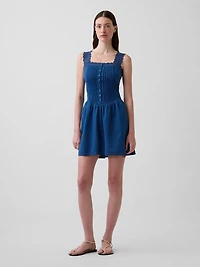 Pintuck Drop-Waist Mini Dress