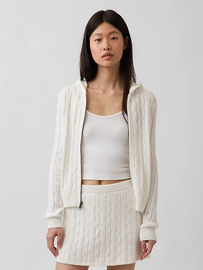 100% Cotton Cable-Knit Zip Cardigan