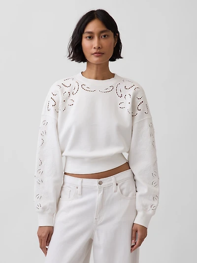VintageSoft Oversized Eyelet Crop Sweatshirt