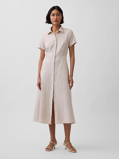 Linen-Blend Midi Shirtdress
