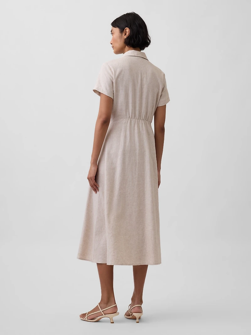 Linen-Blend Midi Shirtdress