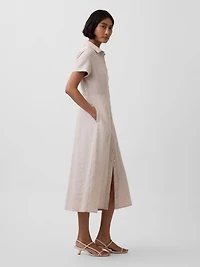 Linen-Blend Midi Shirtdress