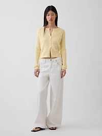 100% Cotton Pointelle Crop Cardigan