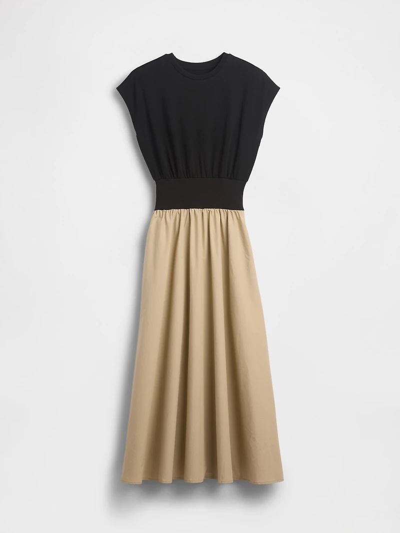 Mixed Media Drop-Waist Midi Dress