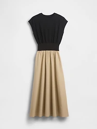 Mixed Media Drop-Waist Midi Dress