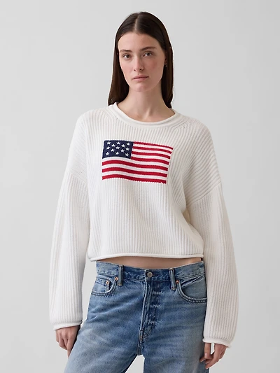 Crochet Oversized Americana Crop Sweater
