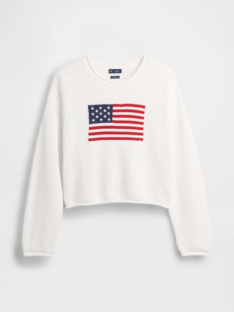 Crochet Oversized Americana Crop Sweater